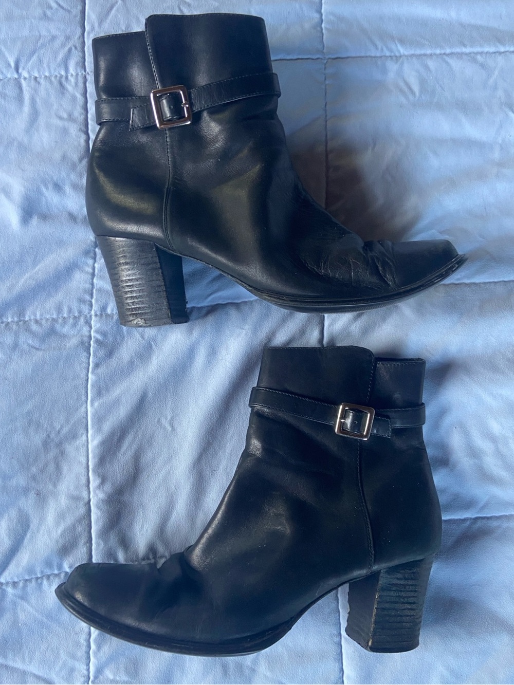 Karen Scott Black Leather Ankle Boots with Block Heel